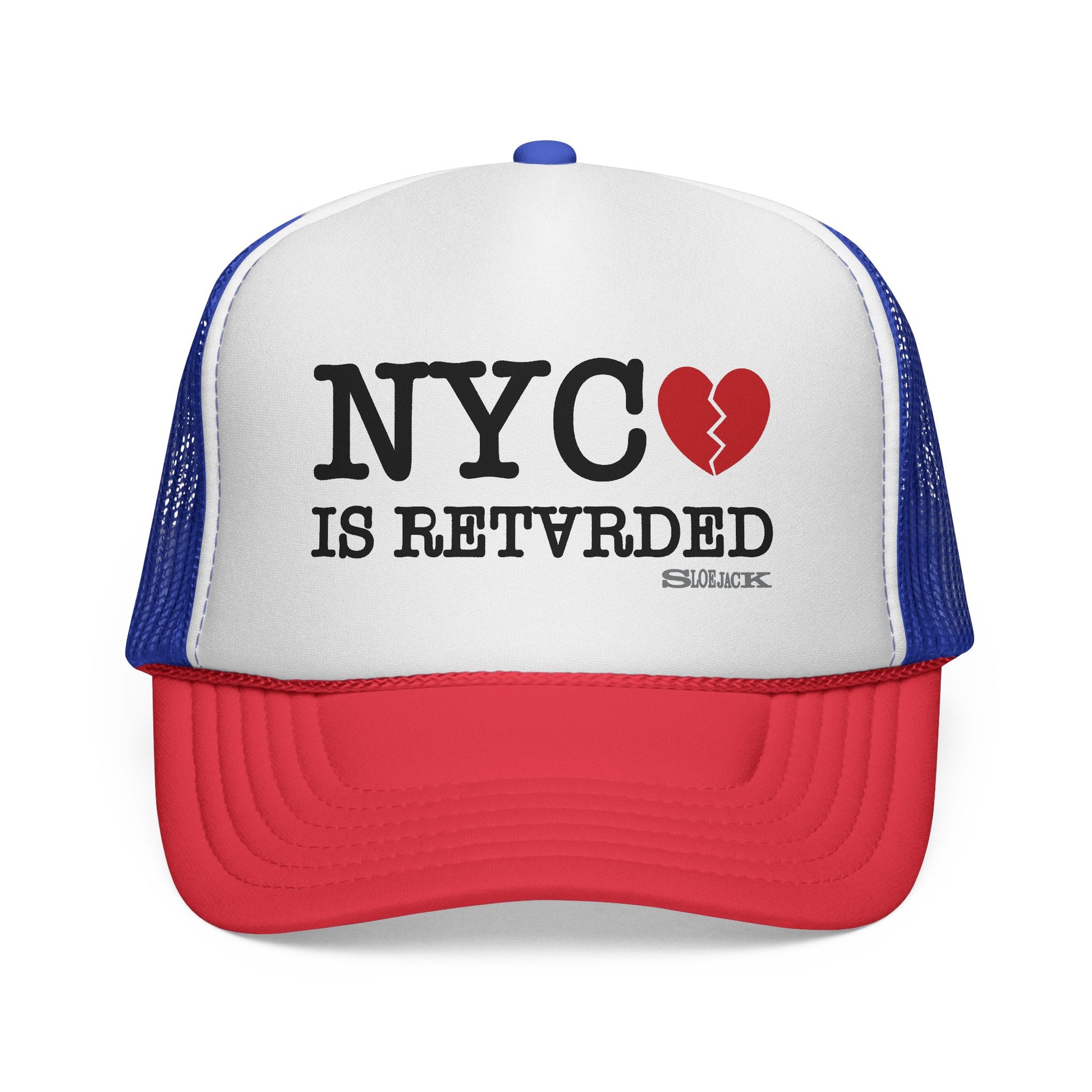 "NYC is Retarded" BLUE/RED TRUCKER CAP