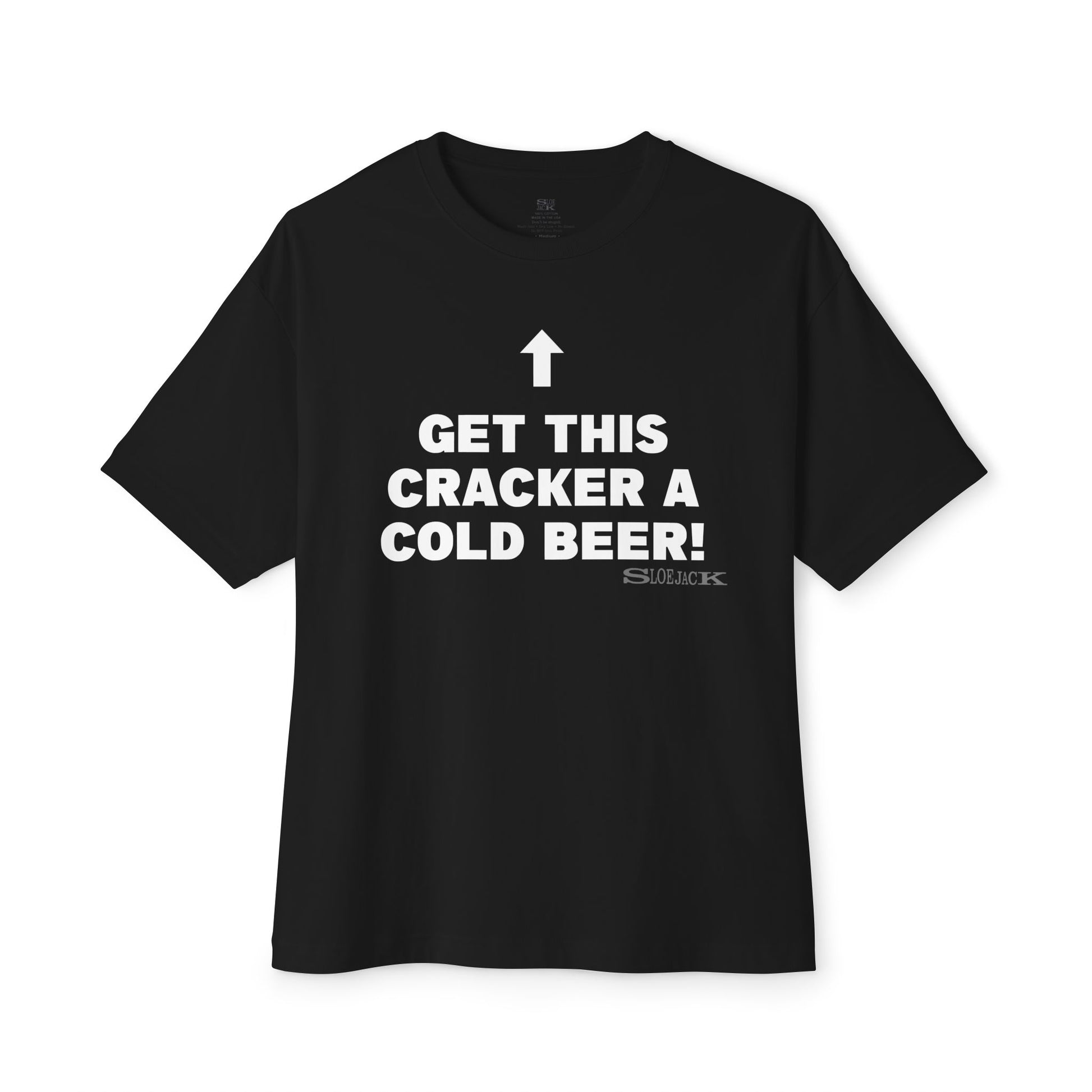 "GET THIS CRACKER A BEER" BLACK UNISEX TEE