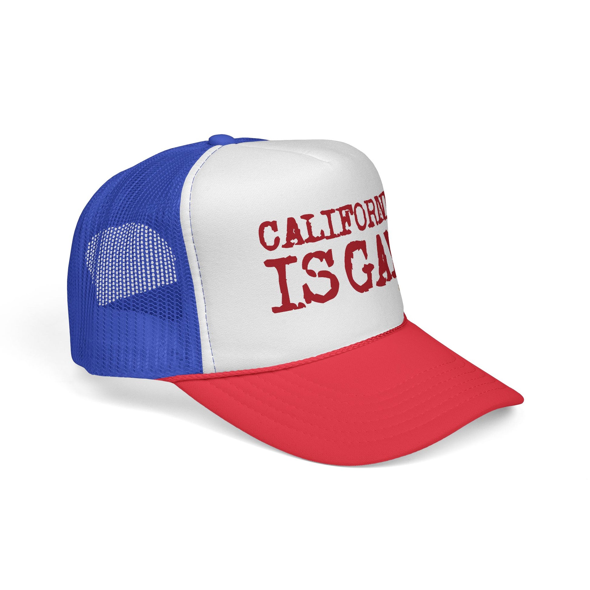 "CALIFORNIA IS GAY" BLUE/RED TRUCKER CAP