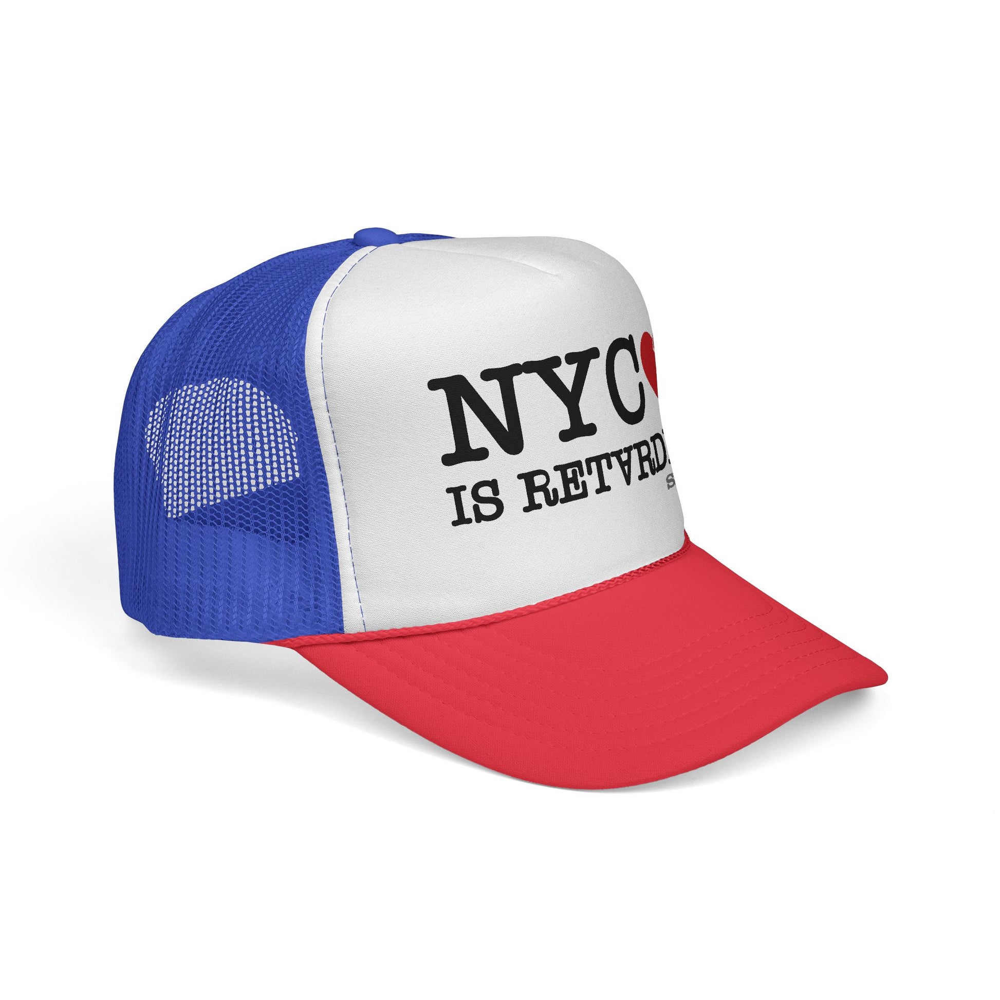 "NYC is Retarded" BLUE/RED TRUCKER CAP